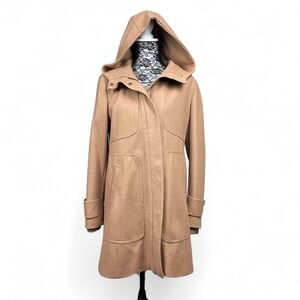 Vintage Y2K Kenneth Cole Wool‎ Blend Hooded Camel Coat Longline Jacket 12 Travel